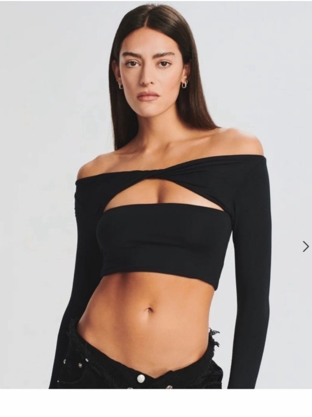 Ser. O. Ya Off-Shoulder Black Cutout Long-Sleeve Crop Top NWT